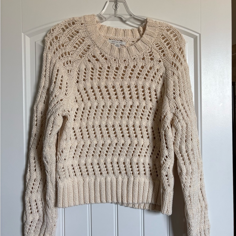American Eagle Outfitters Cream Open-Knit Sweater